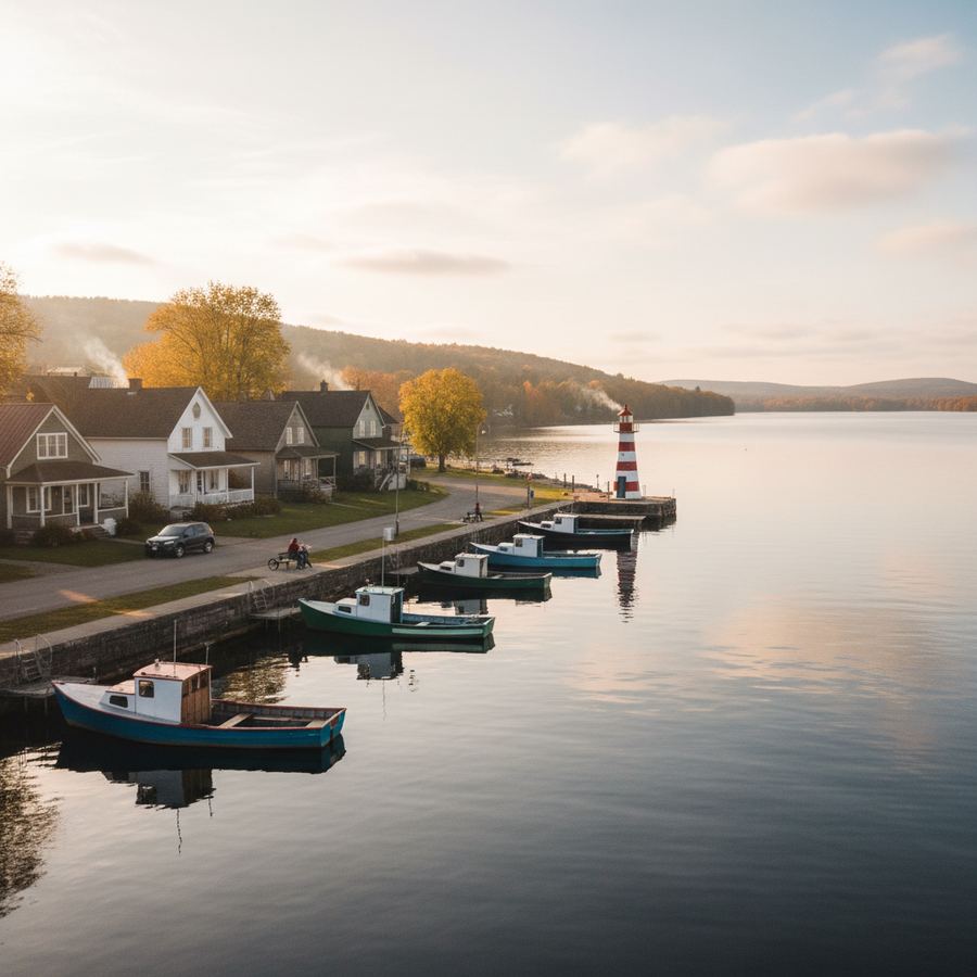 Frost on tall reeds at the water's edge catching the first warm light of morning
