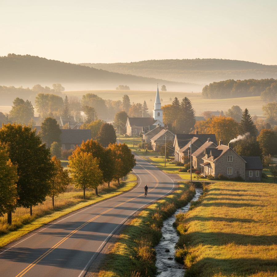 A quiet morning on a small Ontario town main street