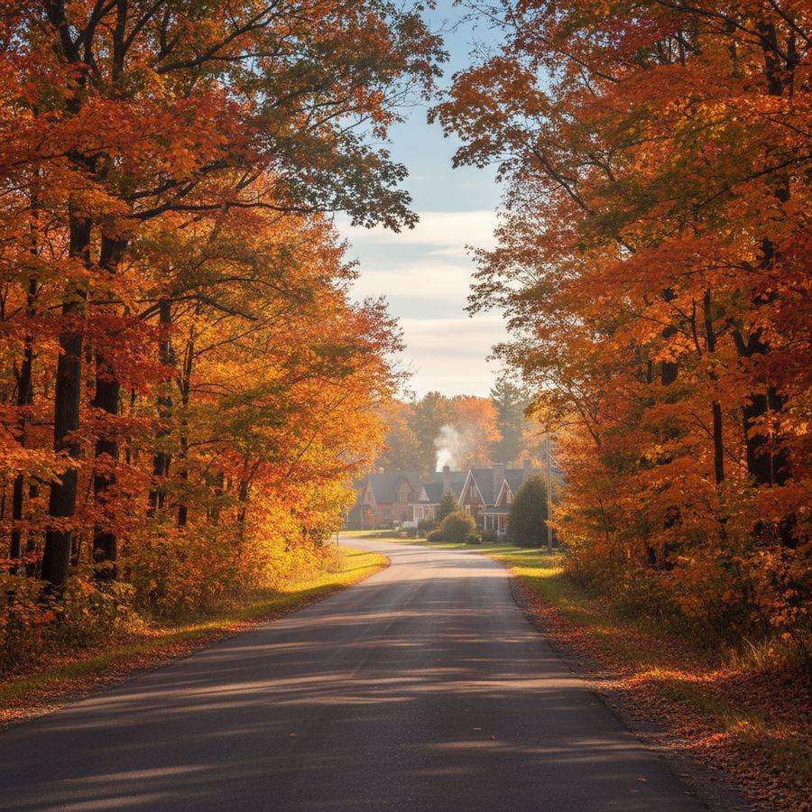 A tree-lined road near Stayner in early October