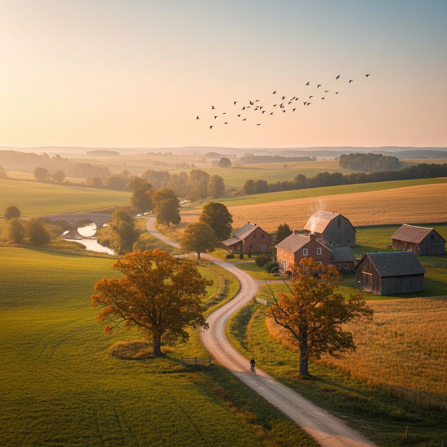 Rolling farmland and autumn trees near Stayner, Ontario