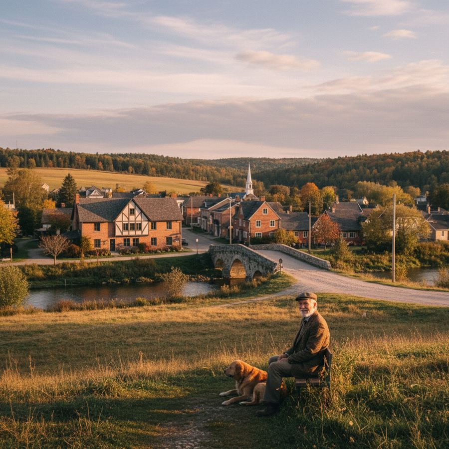 An empty storefront with a faded sign on a quiet main street