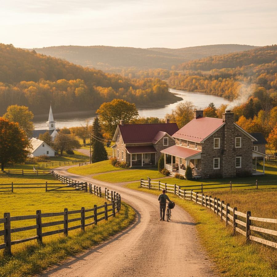 The interior of a small-town hardware store with wooden floors and neatly organized shelves